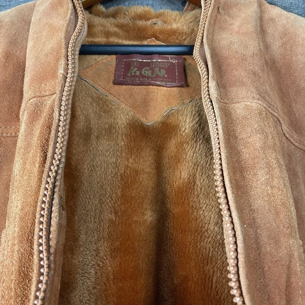 Vtg Hi Gear Mens S Rust Brown Leather Suede Jacket Lined Hooded Heavy‎ Western